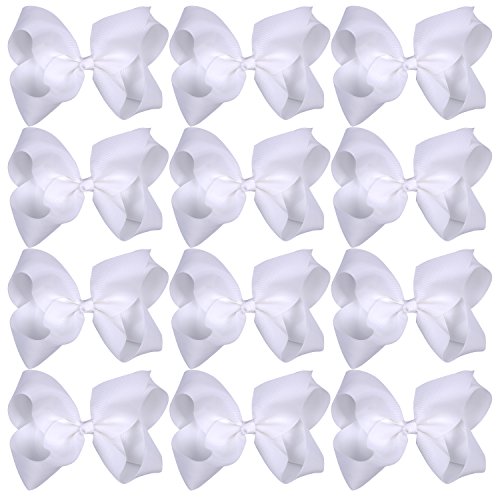 Large Boutique Hair Bows 6 Inch Cheerleading Cheerleader Cheer Bow Alligator Clips For Baby Girl Teens Women (White)