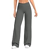 Ieumaz Straight Leggings for Women V Crossover High Waisted Wide Leg Yoga Pants Stretch Casual Gym Workout Yoga Pants
