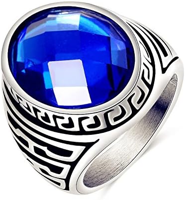 AUMRET Stainless Steel Punk Blue Love Couple Marriage Sapphire 316L Titanium Steel Ring