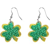 Pingyongchang St. Patrick's Day Earrings Irish Shamrock Acrylic Dangle Earrings Green Clover Drop Earrings for Women Jewelry Gift