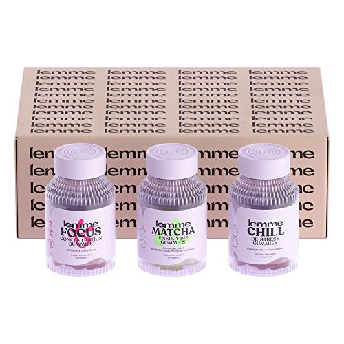 Lemme Essentials Bundle (Gift Box) - Matcha, Chill and Focus Gummies to Support Energy Metabolism, Relaxation and Concentration - Gluten Free, Non GMO, Gelatin Free (Variety Pack of 3)