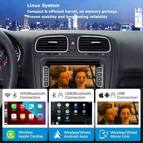 HLLECARMO 7 Inch Car Radio Compatible with iOS/Android Carplay for VW Polo 5 Golf 5 Golf 6 Jetta Passat Touran with Bluetooth/RDS AM FM/DSP EQ/USB/SWC/Mirror Link/Canbus