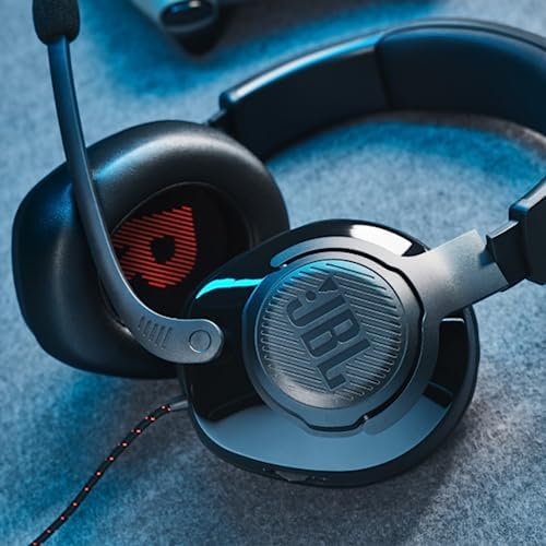 Fones de ouvido jbl quantum 200 para gamers com som e microfone quantumsound, com design marcante, compatível com múltiplas plataformas, na cor preta