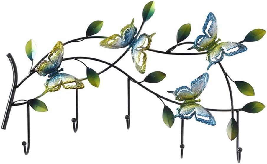 GFF Creative Wrought Iron Coat Hook Nordic Wall Coat Hook Wall Decoration Hook Porch Door Key Frame (Color Butterfly Flying Dance) (Size : 56 34cm)