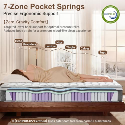 NineLan Orthopaedic Small Single Mattress 2FT6 for Back Pain Relief, 10.6 Inch Hybrid 7-Zone Pocket Sprung Mattress with Cooling Gel Memory Foam & Breathable Knitted Cover, Medium Firm, 75x190x27cm