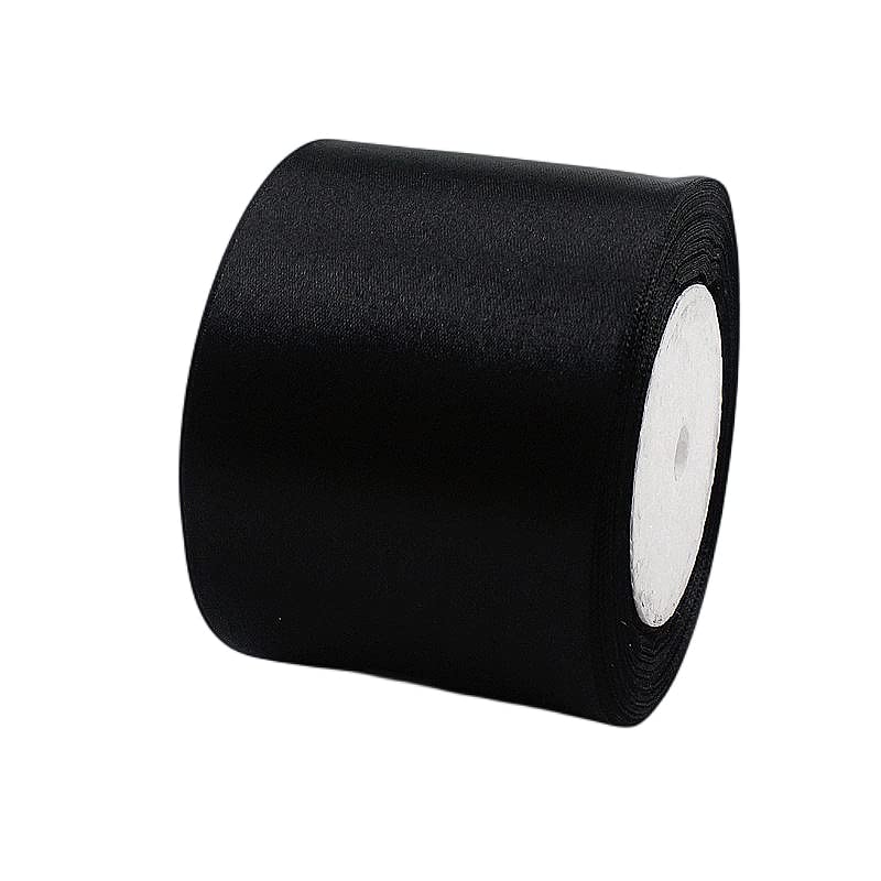 75mm Wide Black Ribbon for Gift Wrapping, Wedding Car 3 Inch Large Satin Black Christmas, 23m Fabric Thick Ribbon for Crafting Hair Bow Bouquets Floristry Cake Decorations