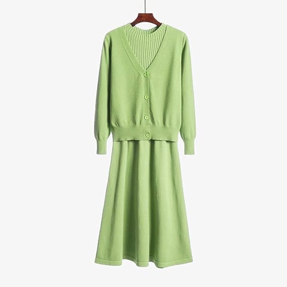 Amazon Co Jp Kyhsレディースファッション ロングかーでぃがん 秋冬カーディガンニット ツーピースセーターワンピースオフィスカジュアル グリーン 服 ファッション小物