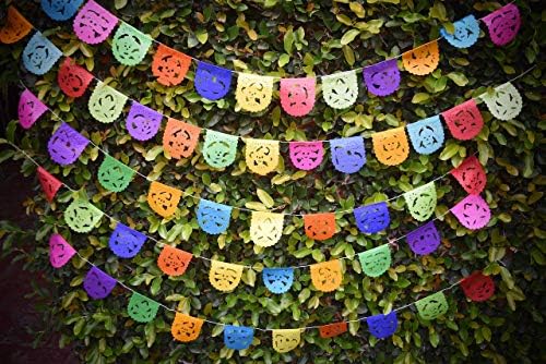 ART MEXICO Mini Halloween Banner | Day of the Dead Party Supplies | 1.5 metre / 5 foot Long Banner with 10 Mini Colourful Flags
