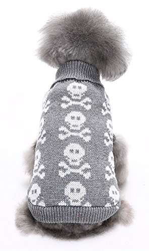 MaruPet Christmas Dog Ribbed Knit Sweater Knitwear Turtleneck Toxic Kintted Doggie Halloween Hoodies Apparel for Small Dog Gray XL