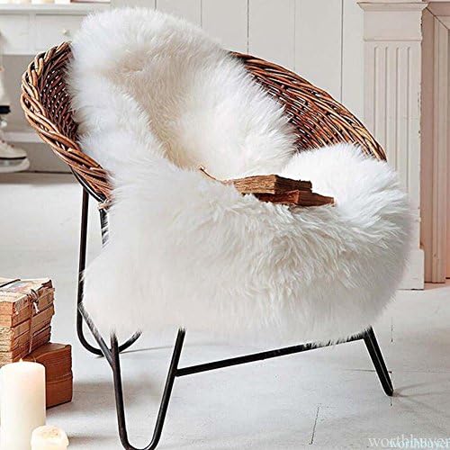 Easyhousehome Luxury room Soft Faux Sheepskin Chair Cover Seat Cushion Pad Plush Bedroom carpet Mat(3ft2ft) (White)