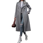 HrreBro Long Wool Coats for Women Fall Winter Trench Coat Double Breasted Tweed Jacket Peacoat Cardigan Overcoat