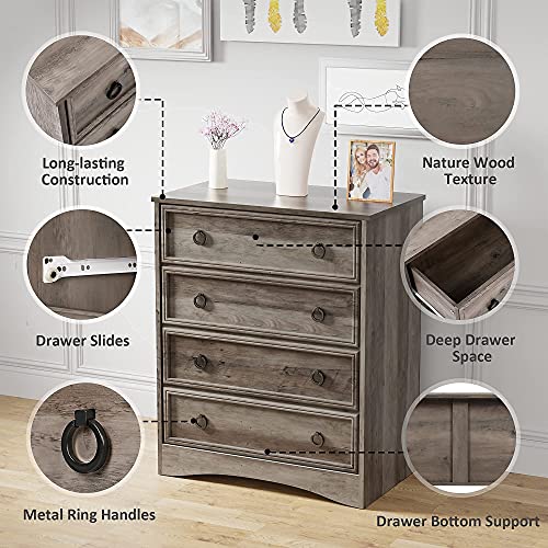 LGHM Modern 4 Drawer Dresser, Dressers for Bedroom, Tall Chest of