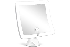 Fabuday 20X Magnifying Mirror with LED Light, 7 Inch Upgraded Lighted Makeup Mirror with Magnification, Portable Magnified Travel Mirror for Bathroom, Square