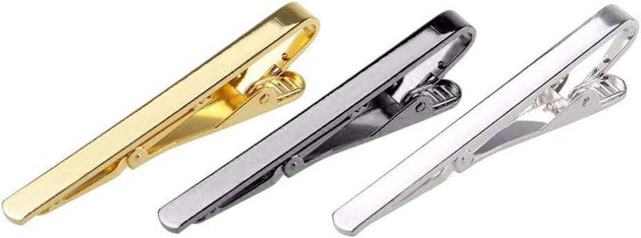 KING 3pc Mens Tie Bar Clip Set, Gold, Silver, Gun Black