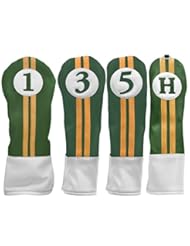 Sports: Sahara Driver/3/5/H Retro Golf Headcover Bundle, Green/Yellow/White - Hireko Golf