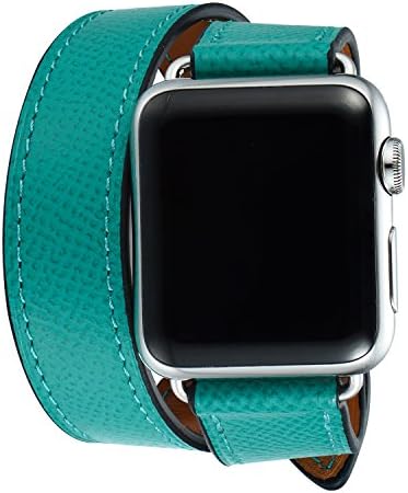 Apple Watch Band Series 1/Series 2,Bandkin Double Tour Leather Watch Band and Double Loop Strap with Classic Metal Buckle for iWatch(38mm Peacock Blue)