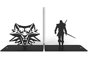 ESGO Witcher and wolf, Bookends for Shelves, Book ends for office, Modern Bookends for desk and bookshelves, Metal bookends, Heavy Duty Metal Black Bookend Support, Creative book ends.
