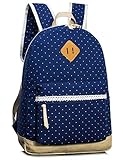 Backpack for girls, Cute Polka Dot School Backpack Kids Book Bag Laptop Daypack Haversack by Leaper (Dark Blue)