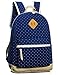 Backpack for girls, Cute Polka Dot School Backpack Kids Book Bag Laptop Daypack Haversack by Leaper (Dark Blue)