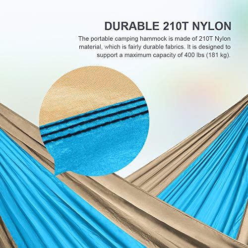 JBM Hammock Single Double Camping Lightweight Portable Parachute Hammock Outdoor Hiking Travel Backpacking - Nylon Hammock Swing - Support 400lbs with Nylon Ropes and Steel Carabiners (Blue & Yellow) - Thumbnail 4