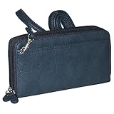 Buxton Ultimate Double Zippered Clutch Wallet w/ Shoulder Strap (Navy)