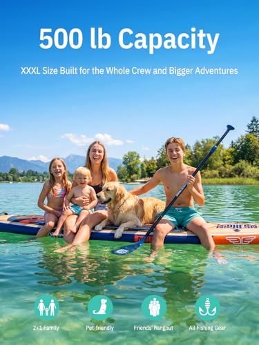 Niphean (Extra Large) Inflatable Paddle Board, SUP for 2+1 People/Family, Stand Up Paddle Board with (Beginner Friendly) StabilTrac™ Fin, Waterproof Phone Pouch, Paddle Boards for Adults, Gift Ideas
