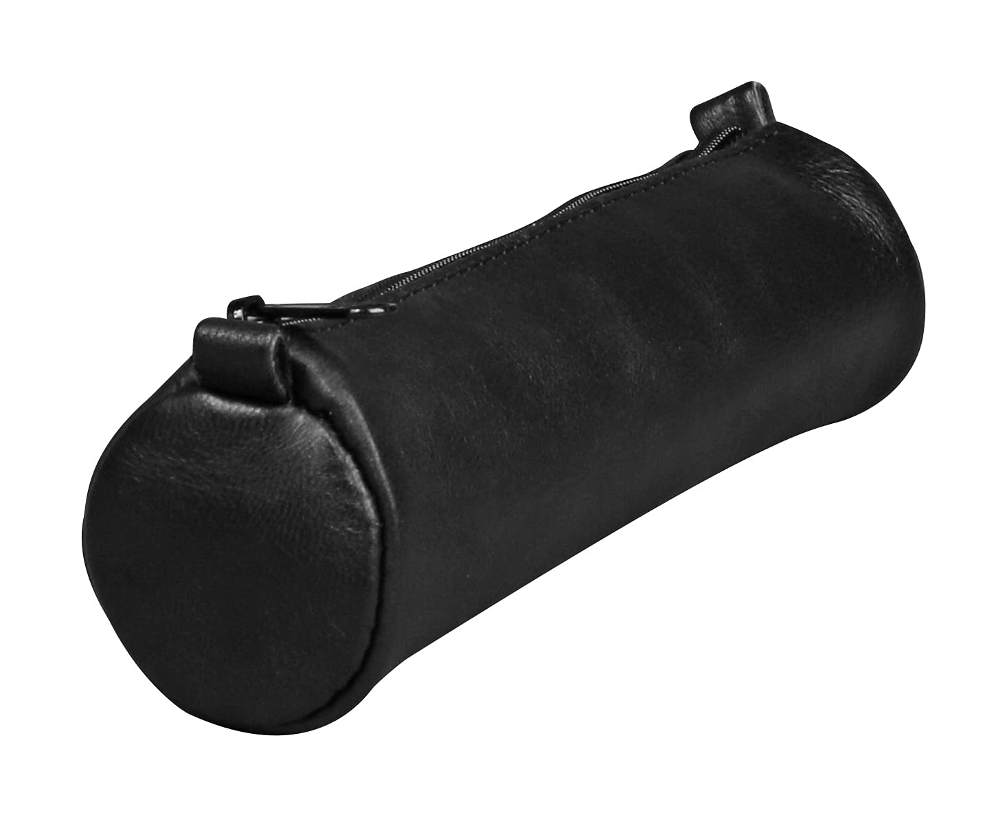 Clairefontaine 77019C - Collection Age Bag - A Small Round Pencil Case in Genuine Black Lambskin Leather - Dimensions: 18.5cmx4cm - Manufactured in France