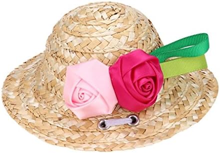 Yeefant Adjustable Buckle and Rubber Band Design Pet Dog Cat Straw Sombrero Headgear Hat Costume Festival Cosplay,Outer Diameter 5.5 Inch,Inner Diameter 3.2 Inch,Height 2.8 Inch,Pink Red Rose