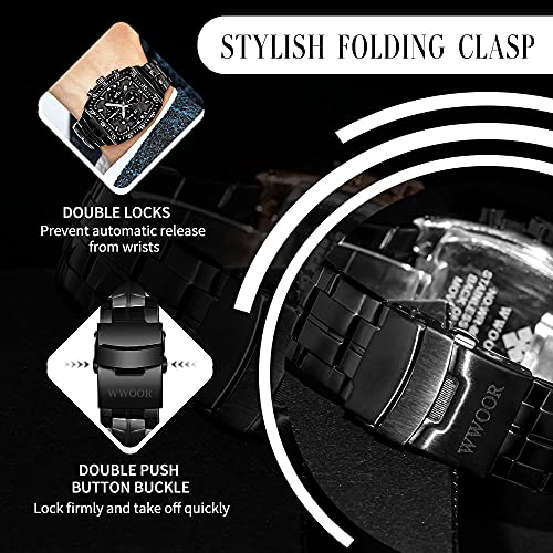 WWOOR Sqaure Gold Watches for Men, Men\'s Wrist Watches Stainless Steel Chronograph Waterproof Analog Quartz Stylish Business Casual Watch with Date, Imported Japanese Movement