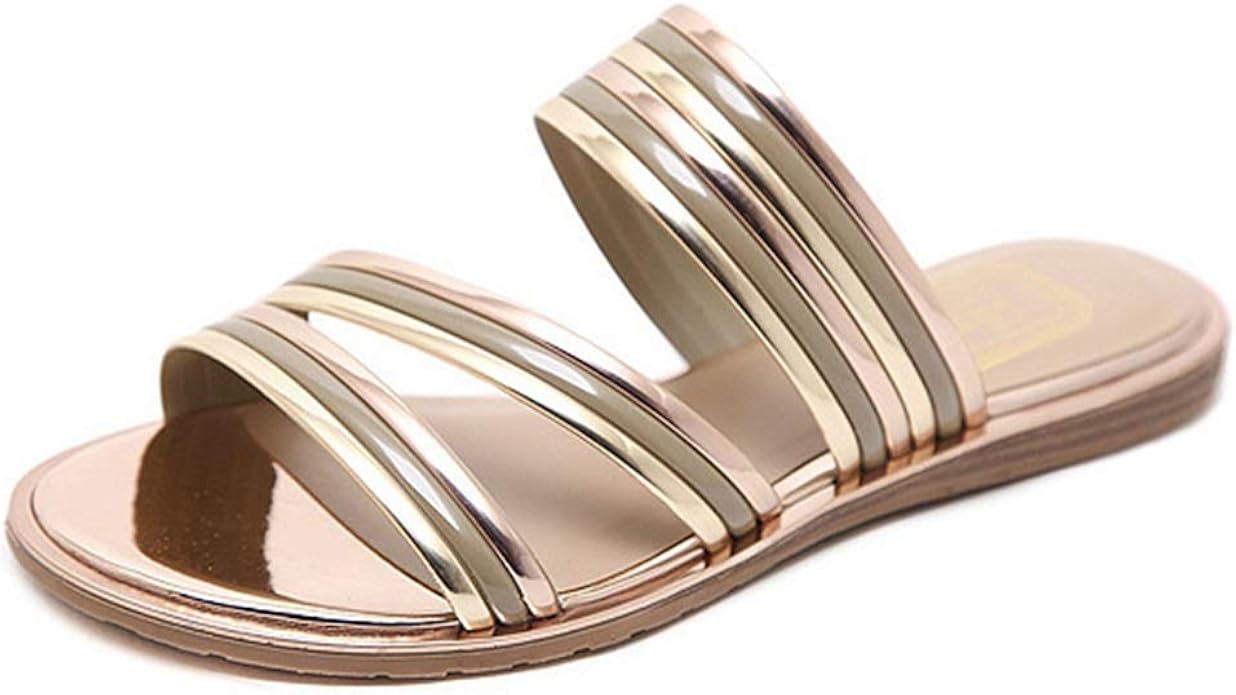 metallic slide sandals