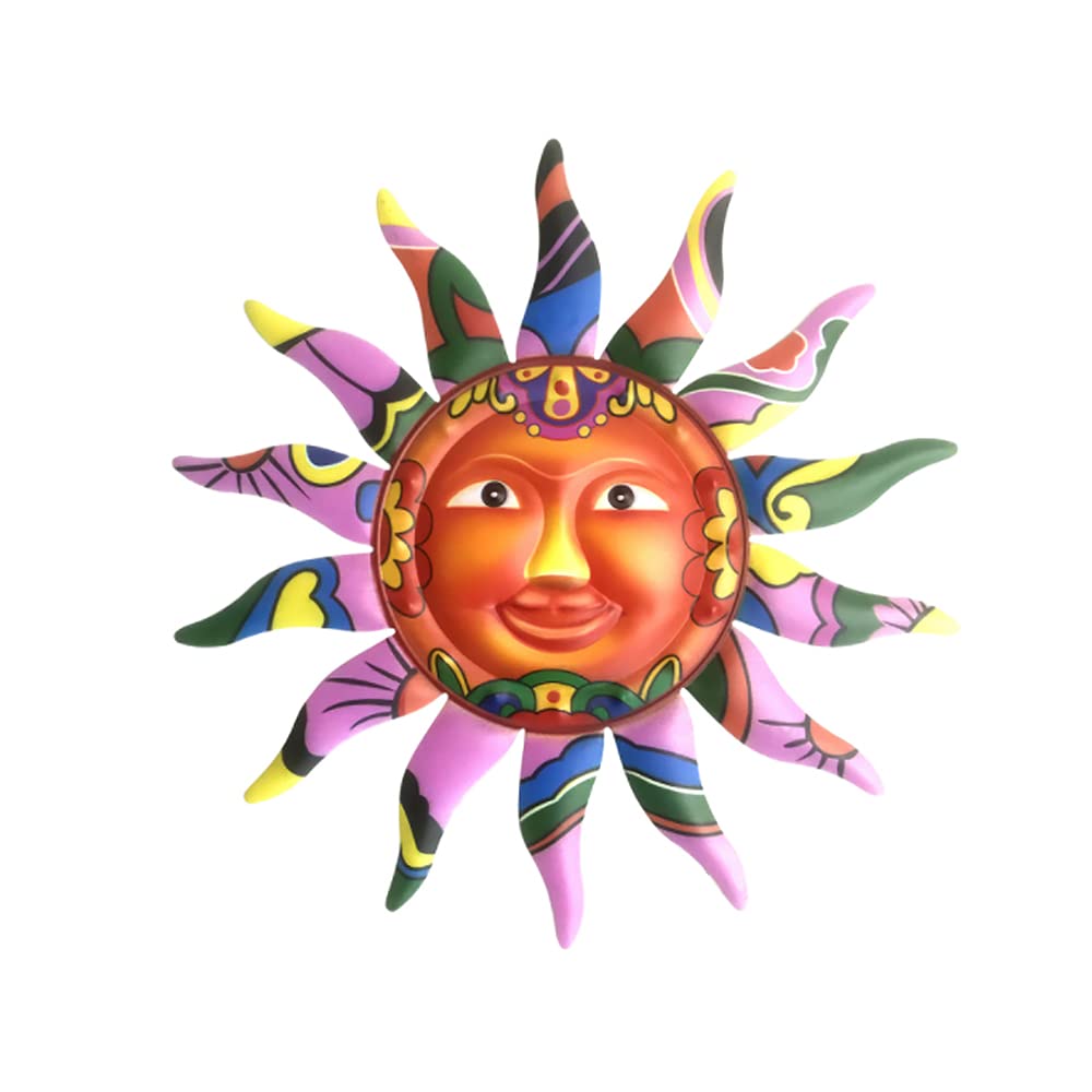 SagaSave 1Pcs Metal Sun Wall Art Decor, 12.8 Inches Bright Sun Hanging Ornament Decorations for Home Office Garden Patio Fence (Purple)