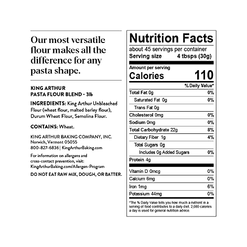 King Arthur Pasta Flour Blend, Finely Ground, 3 lb,White Pricepulse
