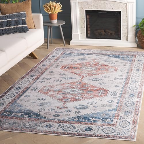 SAFAVIEH Washable Rug Arizona Collection - 6' Square, Rust & Beige, Slip Resist…