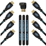 Twisted Veins Four (4) Pack of (3 ft) High Speed HDMI Cables + Right Angle Adapter and Velcro Cable Ties (Latest Version Supports Ethernet, 3D, and Audio Return)