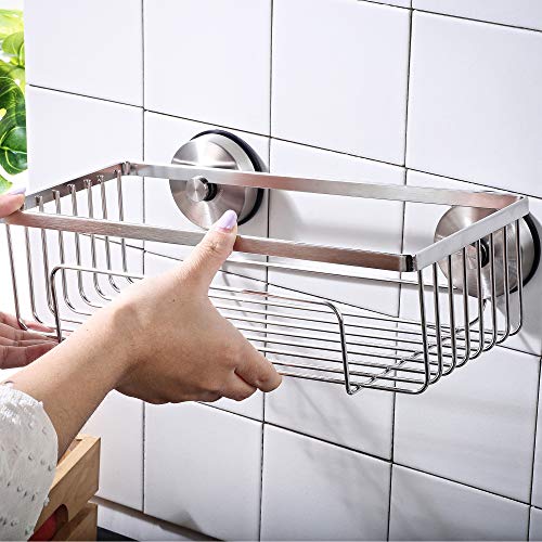 YOHOM 2Pcs Strong Vacuum Suction Cup Shower Caddy Shelf Bath Organizer Baskets Rust Proof Stainless Steel Brushed Suction Shower Holder Rack for Shampoo Conditioner Bathroom Kitchen Storage - Thumbnail 3