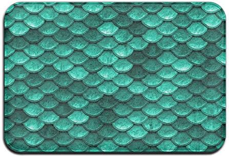Memory Foam Bath Mat Non Slip Absorbent Super Cozy Velvet Bathroom Rug 18x30 Carpet - Turquoise Green Mermaid Fish Scales