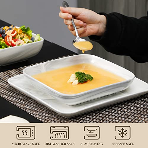 MALACASA Square Dinnerware Sets, 24Piece Marble Grey Plates and Bowls
