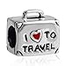 I Love to Travel Charm 925 Sterling Silver Suitcase Charm with Red Enamel Heart for European Bracelet,Mothers Day Gifts (Suitcase)