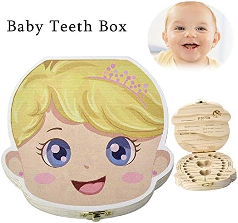 Wooden Baby Tooth Box Child Placenta Umbilical Cord Preservation Box Child Personality Memorial Keepsake Box (Yellow)