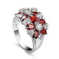 Endicot Red Ruby Flower Engagement Band Womens 925 Silver Wedding Ring Size 6/7/8/9/10 | Model RNG - 32397 | 7