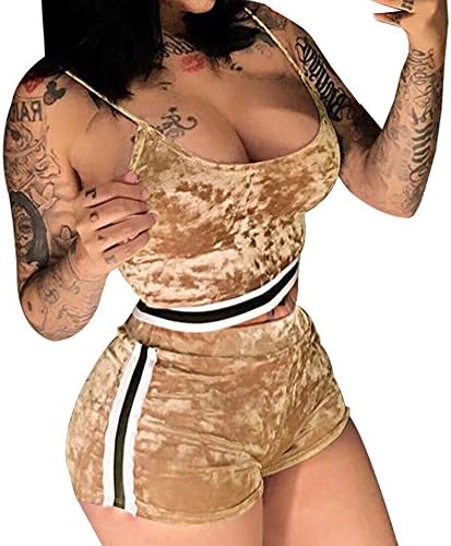 Amiley Women's 2 Piece Outfit Strap Crop Top Shorts Set Tracksuits Gym Jogging Sportwear Workout Top Clothes