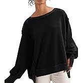 dzmelzu Women Crewneck Sweatshirt Long Sleeve Side Slit Casual Loose Pullover Tops Fall Outfits for Y2K Teen Girls Clothes