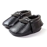 Baby Boy Girl Pre-Walker Leather Tassel Fringe Moccasin Slip-on Shoes (13-18 Months, Black)