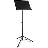 On-Stage SM7211B Professional-Grade Folding Orchestral Sheet-Music Stand (Portable, Folding, Nonslip Rubber Feet, Adjustable Height and Bookplate, Black)