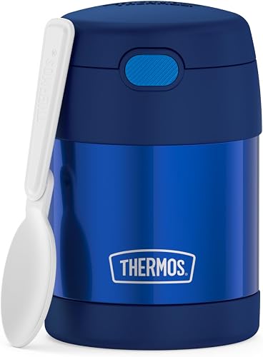 THERMOS FUNTAINER Kids Food Jar with Spoon, 10oz, Navy | Kid-Friendly Stainless Steel Insulated Food Container, Keeps Food Hot or Cold Longer for School & Play, BPA Free
