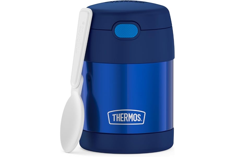 THERMOS FUNTAINER Kids Food Jar with Spoon, 10oz, Navy | Kid-Friendly Stainless Steel Insulated Food Container, Keeps Food Ho Book