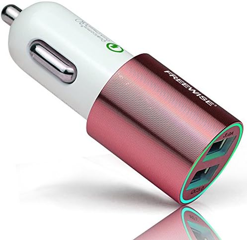 Car Charger QC3.0 with 2 USB port Power Drive by FREEWISE for Galaxy S7/S6/Edge/Plus Note 5/4 and etc| Qualcomm Certified (Rose Gold)