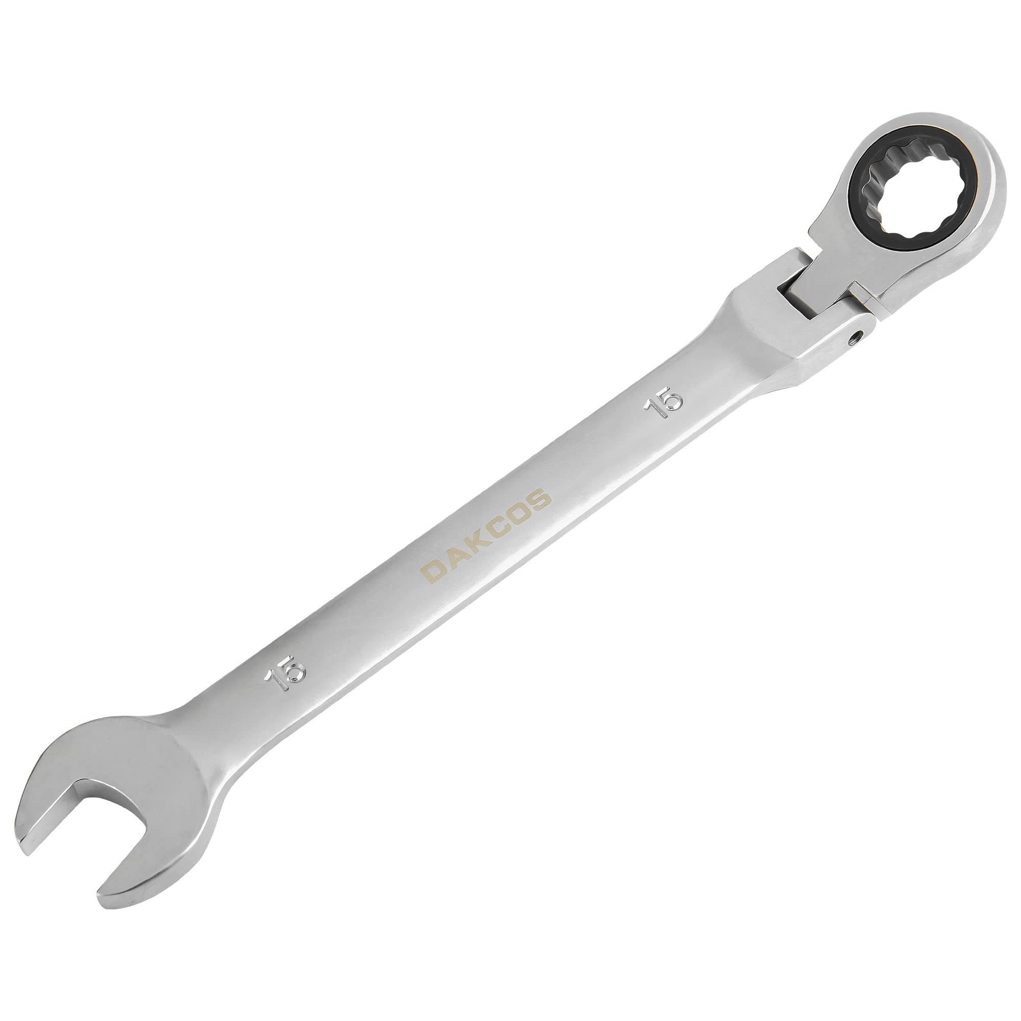 DAKCOS 15mm Flexible Head Spanner Dual Heads Ratchet Combination Wrench Spanner Chrome Vanadium Steel โ image 1