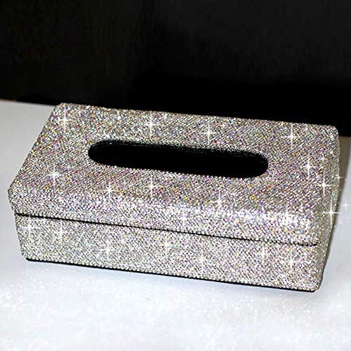 TISHAA Bling Dazzling Rhinestone Crystal Tissue Box Holder/Cover for Bathroom, Bedroom, or Office - (T.Box-White)