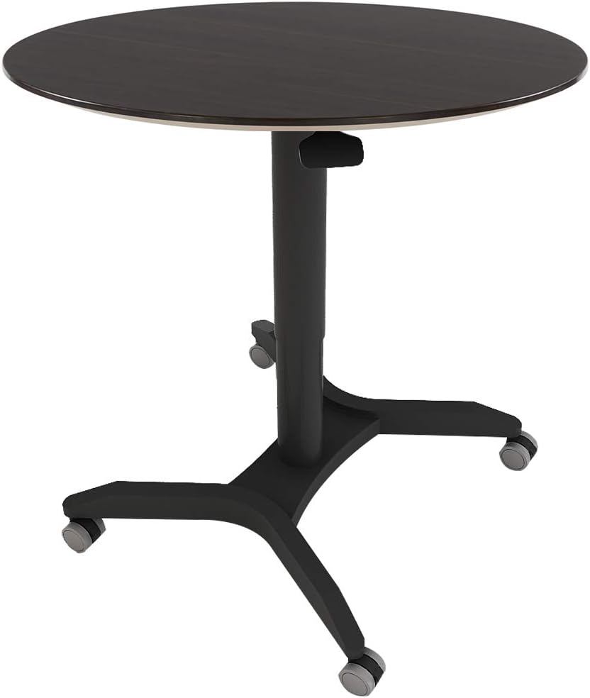Sunon Pneumatic Round Rolling Table Cart for Height Adjustable Sit to Stand Mobile Desk in Dia 32 inch (Dark Walnut)